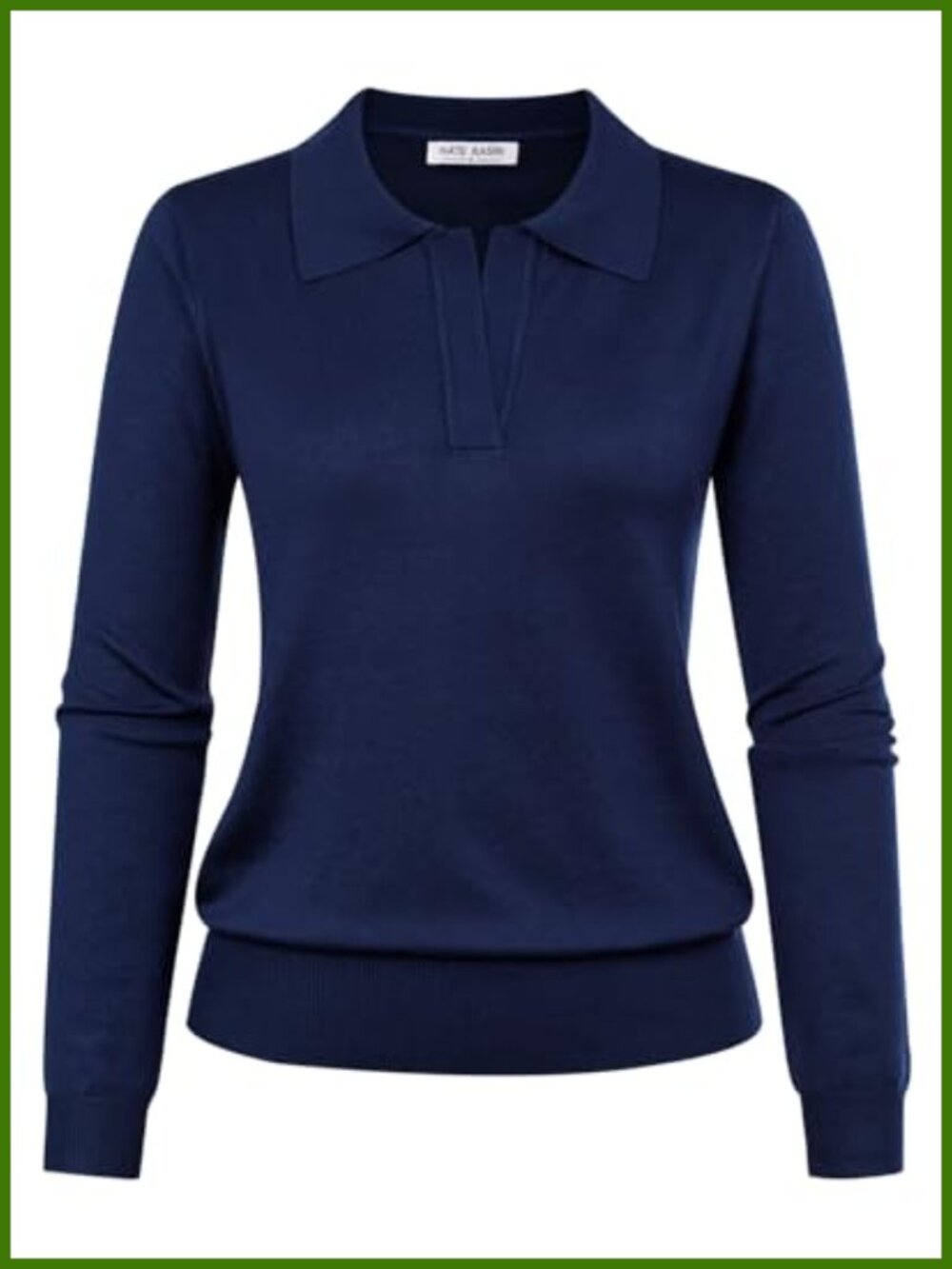 Women's Long Sleeve V Neck Ribbed Knit Polo Sweater Pullover